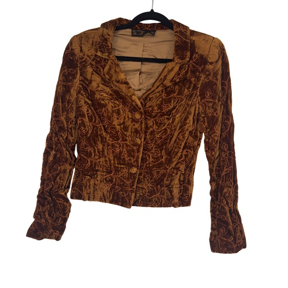 Peggy Jennings Vintage Velvet Embroidered Bronze Brown Button Up Blazer Jacket - Picture 1 of 6